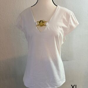 INC International Concepts White Tee with Gold Detail